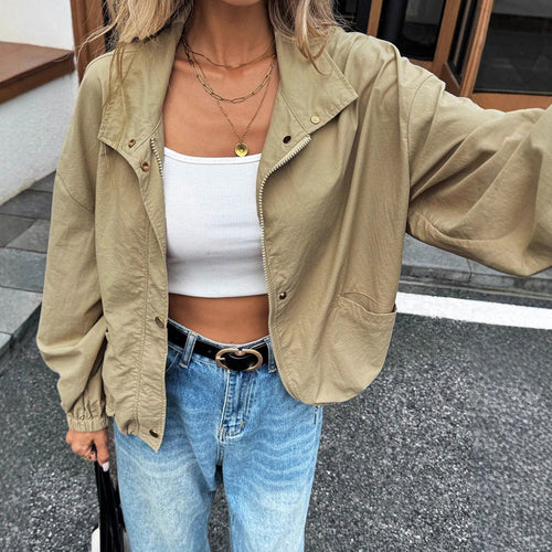 Damen Leichte Utility-Bomberjacke mit Kordelzug, Gummibündchen und aufgesetzten Taschen – Avérine