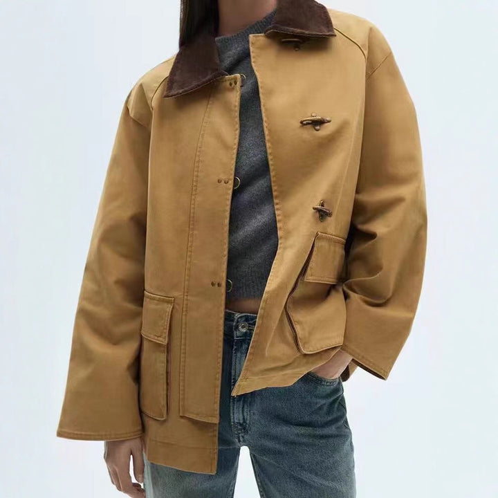 Damen Oversize Kurzmantel mit Knebelverschlüssen und Cordkragen Echo Archiv