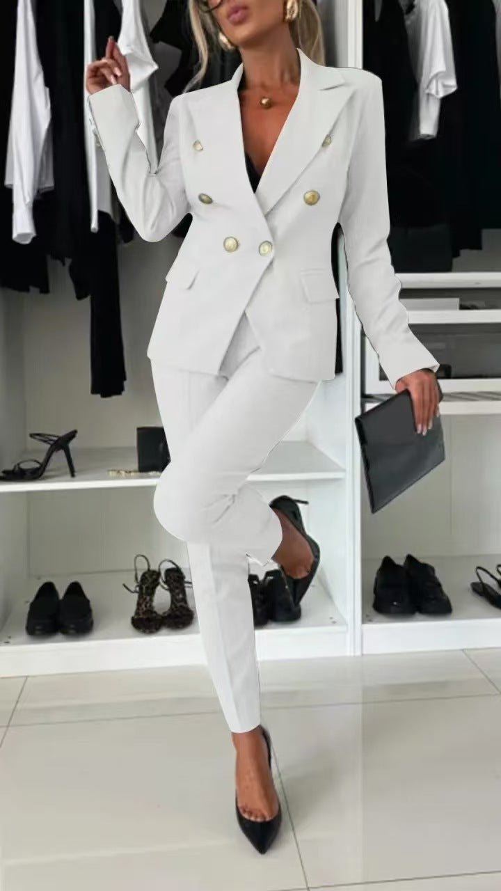 Damen Doppelreihiger taillierter Hosenanzug mit Slim-Hose – Avélisse