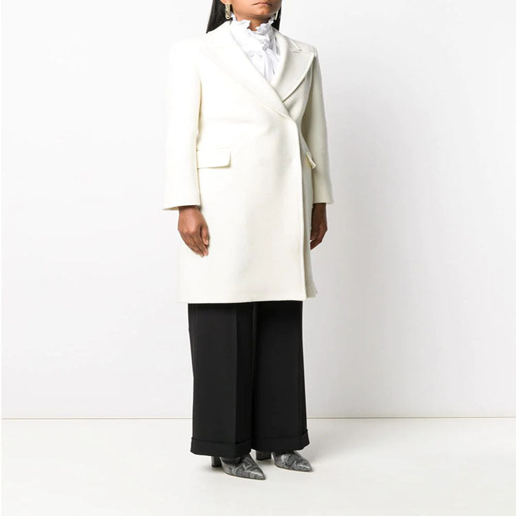 Damen Clean-Cut Longmantel mit überschnittenem Revers und klarer Tailoring‑Silhouette Echoarchiv