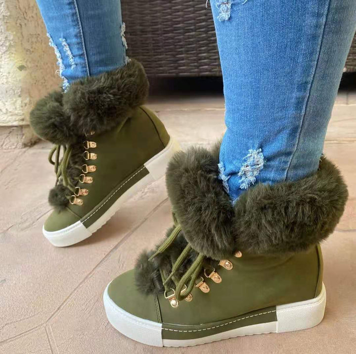 Damen Gefütterte High-Top Sneaker-Boots mit Kunstfellkragen und dekorativer Schnürung Echo Archiv