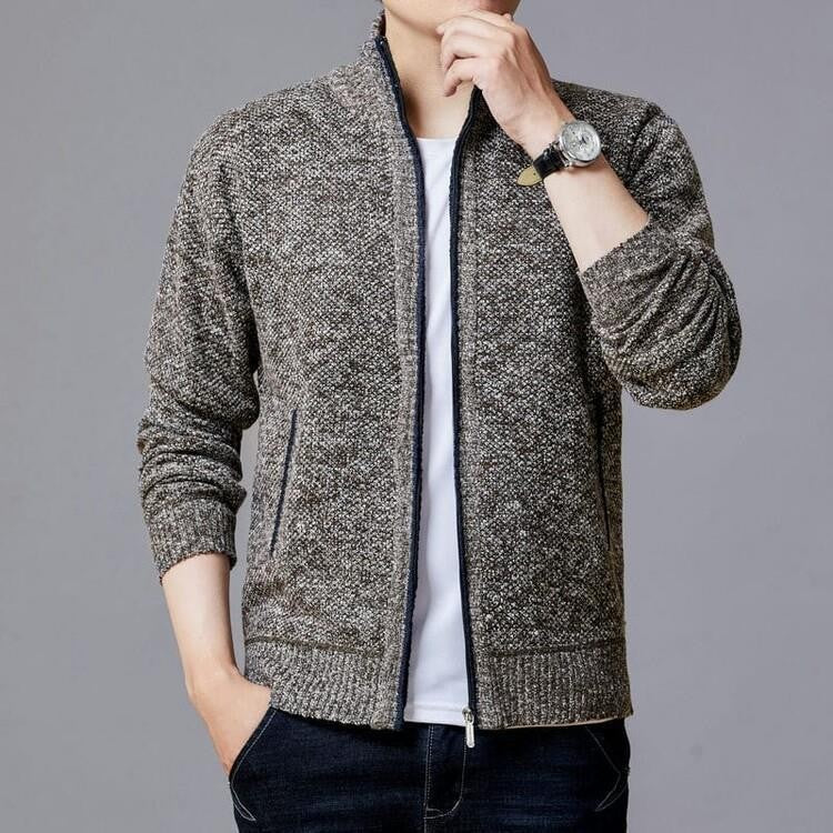 Herren Strickjacke mit modernem Zipper und hohen Kragen Echoarchiv