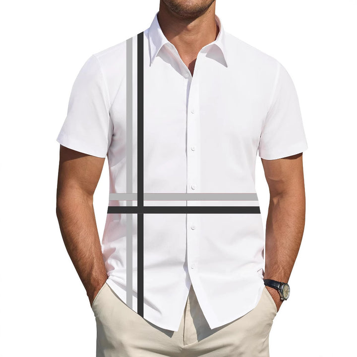 Herren Kurzarmhemd mit dynamischem Linienmuster und eleganter Passform Echoarchiv