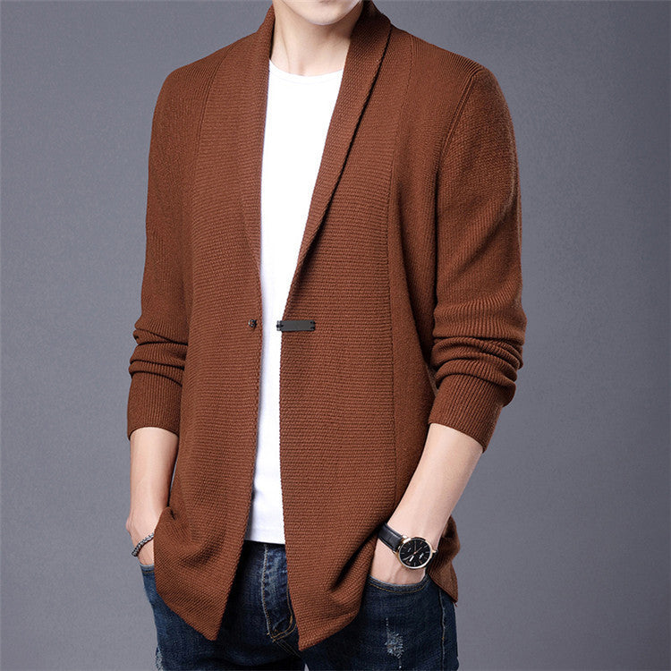 Herren Langarm Strickjacke mit modernem Schalkragen und asymmetrischem Saum Echoarchiv