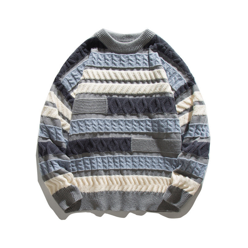 Unisex Oversize Grobstrickpullover mit strukturierter Blockstreifen-Optik und Rundhalsausschnitt Echoarchiv