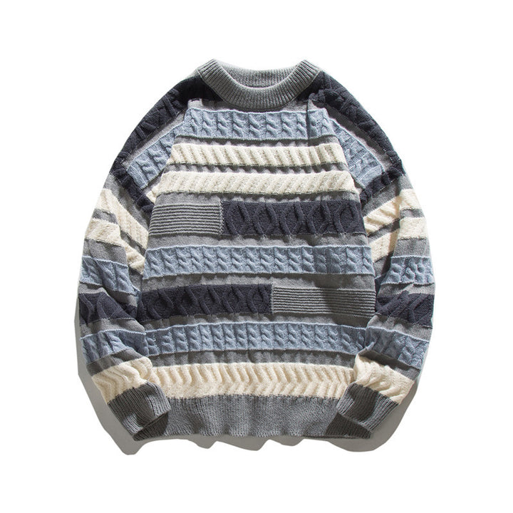 Unisex Oversize Grobstrickpullover mit strukturierter Blockstreifen-Optik und Rundhalsausschnitt Echoarchiv
