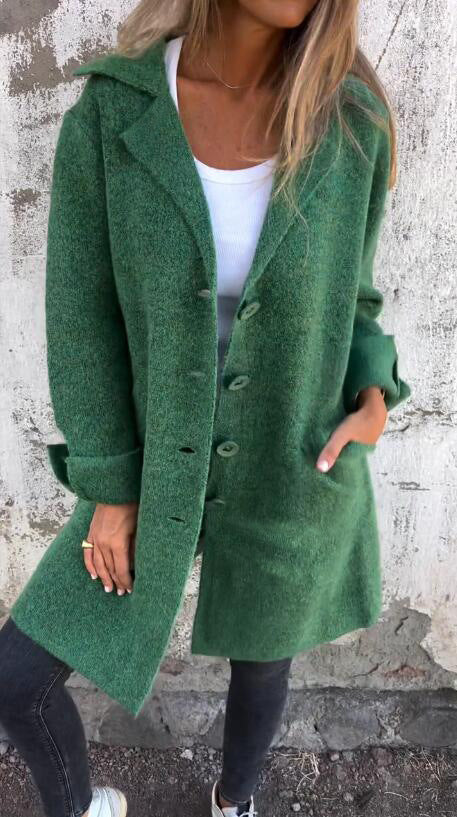 Damen nan Oversize Wollmix-Mantel mit Reverskragen aufgesetzten Taschen geknöpfter Front und umgeschlagenen Ärmeln Echo Archiv