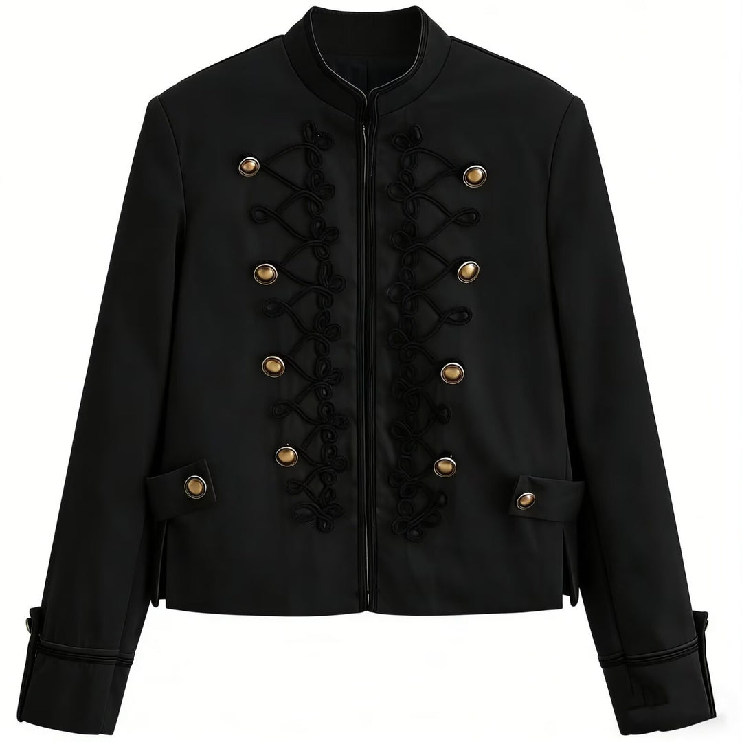 Damen Militärinspirierte Kurzjacke mit Stehkragen, Zierkordeln und Goldknöpfen Echo Archiv