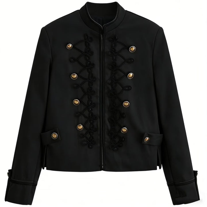 Damen Militärinspirierte Kurzjacke mit Stehkragen, Zierkordeln und Goldknöpfen Echo Archiv
