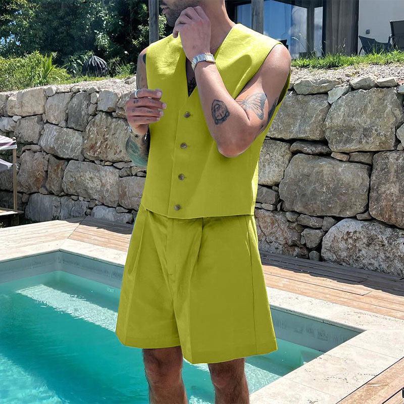 Damen elegantes ärmelloses Blazerset mit Shorts Echoarchiv