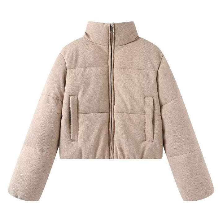 Damen Cropped wattierte Jacke mit Stehkragen und verdecktem Reißverschluss Echoarchiv