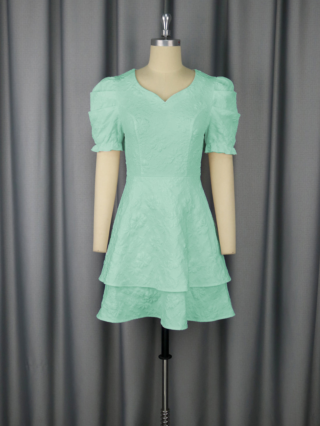 Damen romantisches Kurzarmkleid mit gestuftem Rock – Élara