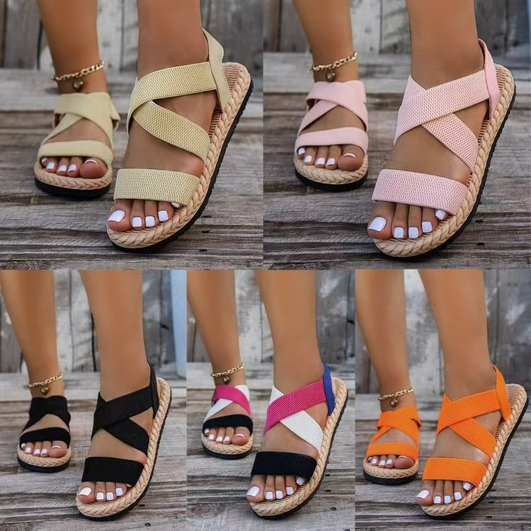 Damen nan flache Espadrille-Riemchensandalen mit geflochtenem Bastrand, elastischem Fersenband und gekreuzten Ethno-Riemen Echo Archiv