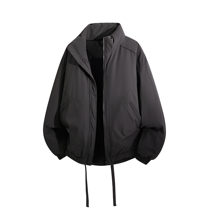 Herren Übergroße Windbreaker-Bomberjacke mit Kordelzug und Stehkragen Echoarchiv