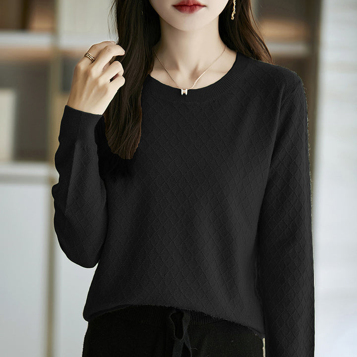 Damen Lässiger Feinstrickpullover mit dezentem Rautenmuster und gerippten Bündchen Echoarchiv