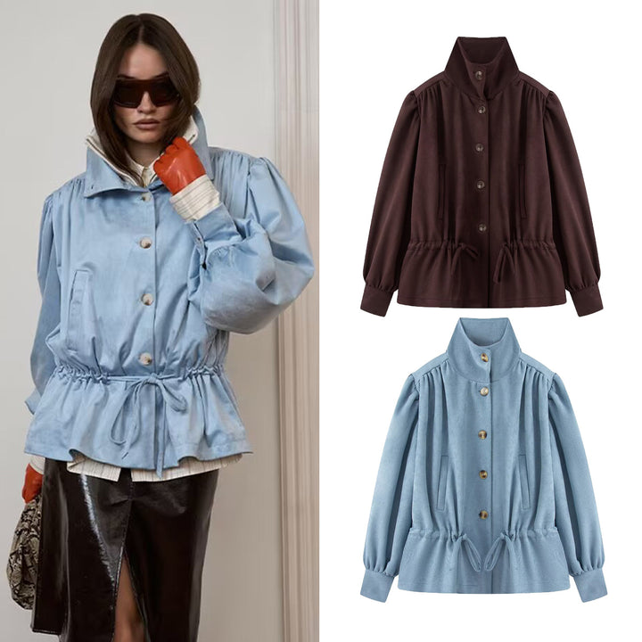 Damen Kurzjacke mit Stehkragen, Tunnelzug und Ballonärmeln Echo Archiv