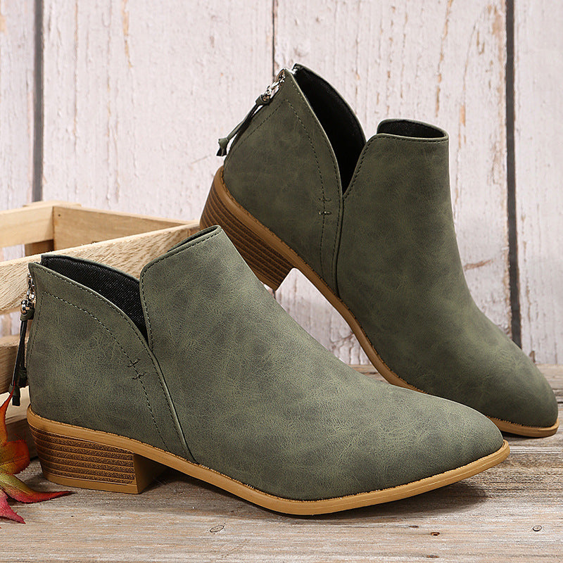 Damen nan spitze Ankleboots mit niedrigem Holzblockabsatz, V‑Cut Seitenöffnung und rückseitigem Reißverschluss Echo Archiv