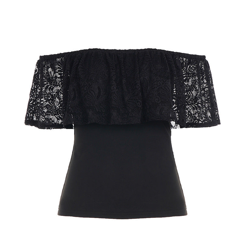 Damen Off-Shoulder Oberteil mit Rüschendetails und eleganten Spitzenakzenten Echo Archiv