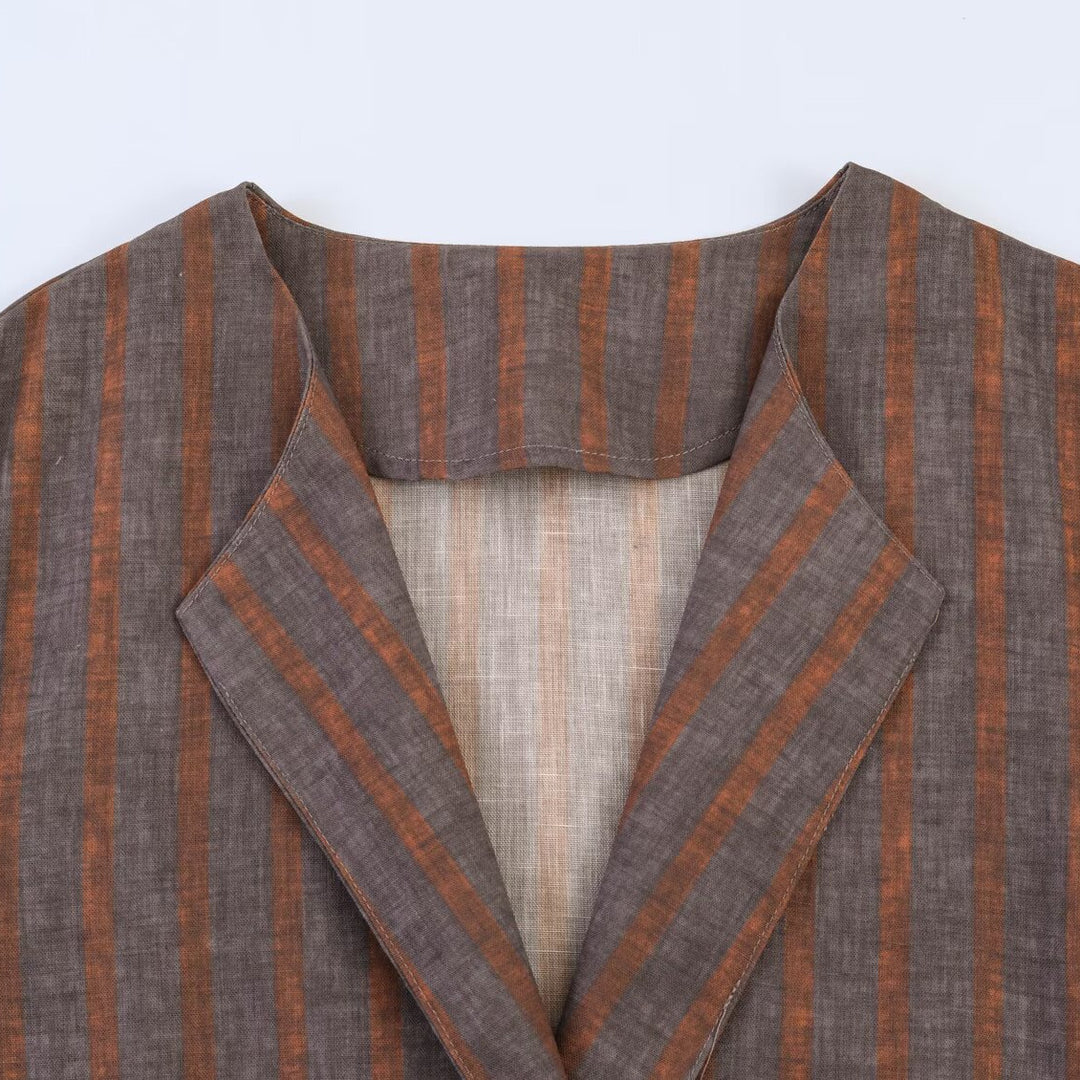 Damen Gestreifter Leinen-Kimono mit Bindegürtel Echoarchiv