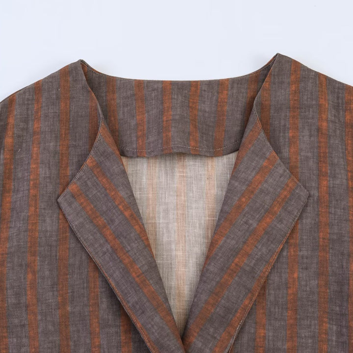Damen Gestreifter Leinen-Kimono mit Bindegürtel Echoarchiv