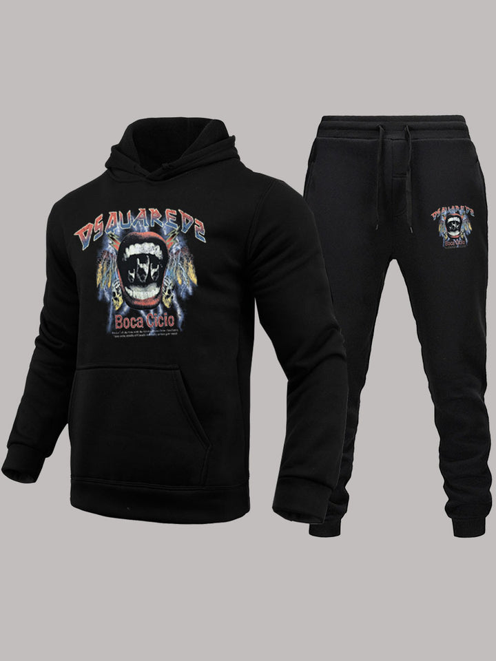 Herren Hoodie und Sweatpants Set mit künstlerischem Druck Echoarchiv