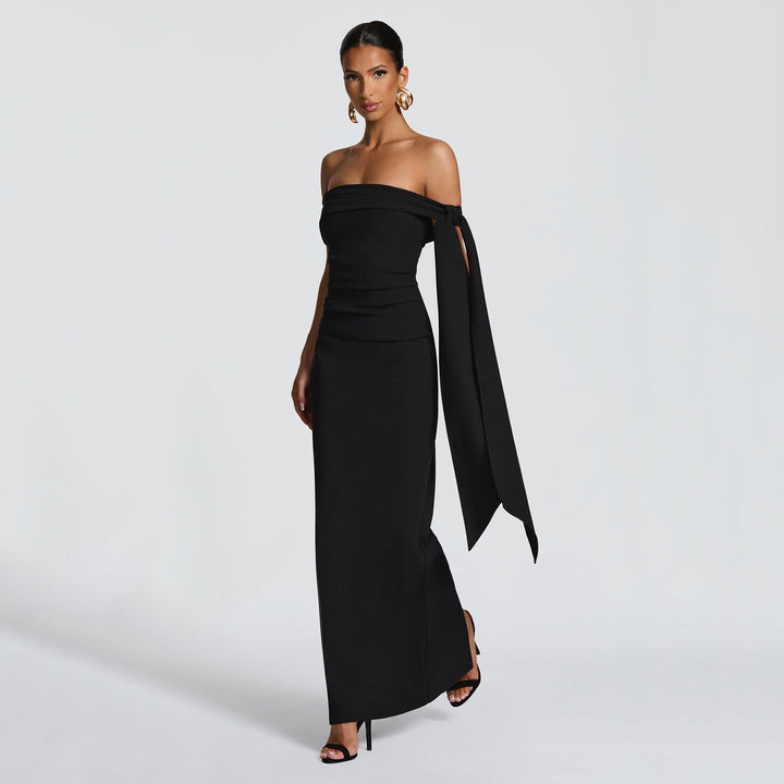 Damen Off-Shoulder Maxikleid mit eleganter Schleifenverzierung Echo Archiv