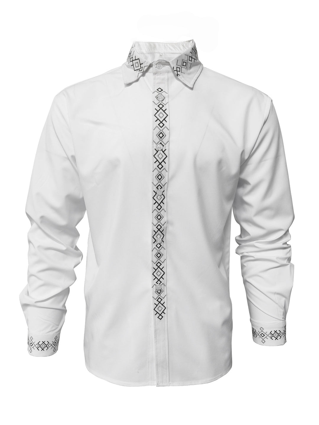 Herren Elegantes Langarmhemd mit exklusivem, besticktem Kragen Echoarchiv