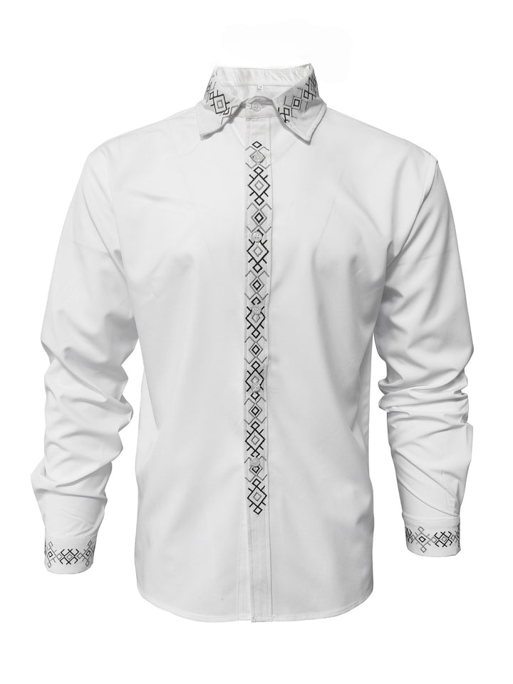 Herren Elegantes Langarmhemd mit exklusivem, besticktem Kragen Echoarchiv