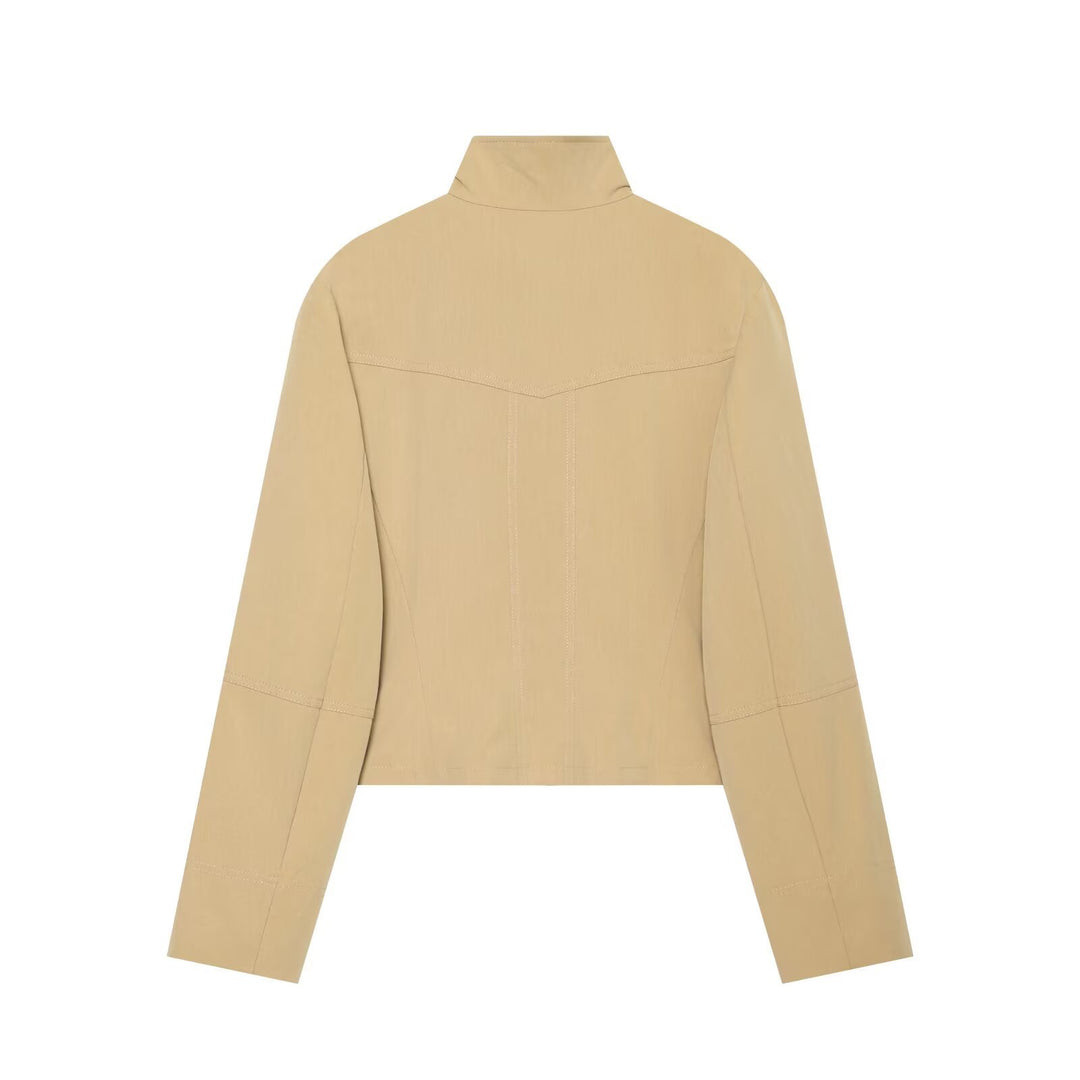 Damen Kurzgeschnittene doppeltreihige Utility-Jacke mit hohem Stehkragen Echo Archiv