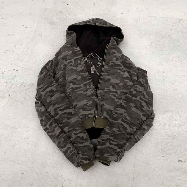 Herren nan kurz geschnittene Camouflage Kapuzenjacke im Bomberstil mit Teddyfutter und Zweiwege-Reißverschluss Echo Archiv