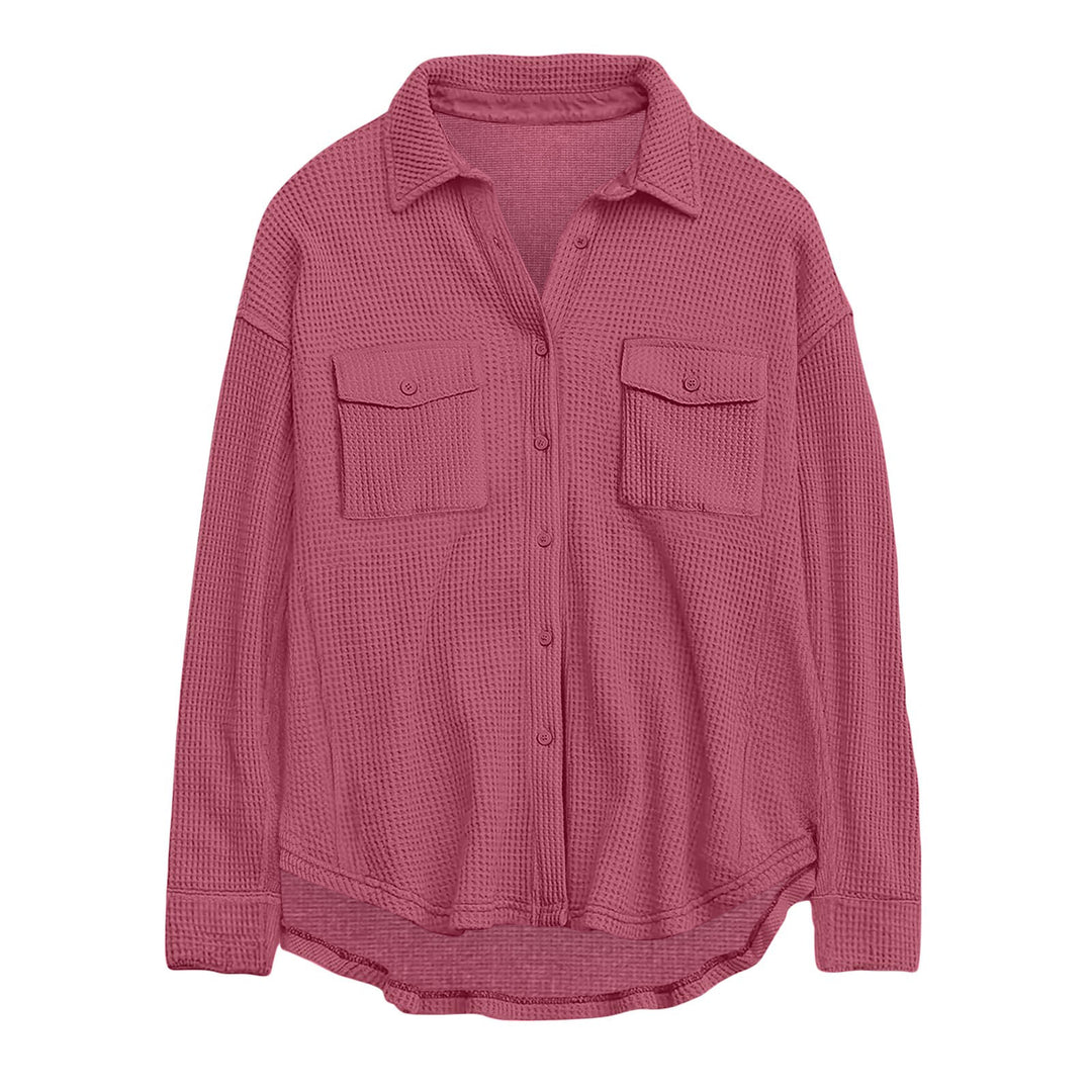 Damen nan oversized Waffelstrick Hemdjacke mit Brusttaschen und Knopfleiste Echo Archiv