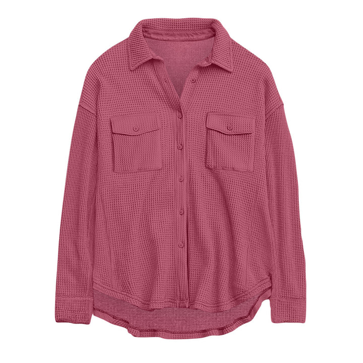 Damen nan oversized Waffelstrick Hemdjacke mit Brusttaschen und Knopfleiste Echo Archiv
