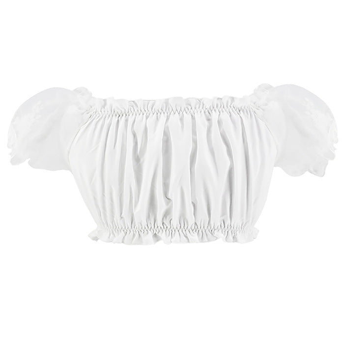 Damen nan gerafftes Carmen-Bauchfreies Top mit Puffärmeln und elastischem Saum Echo Archiv
