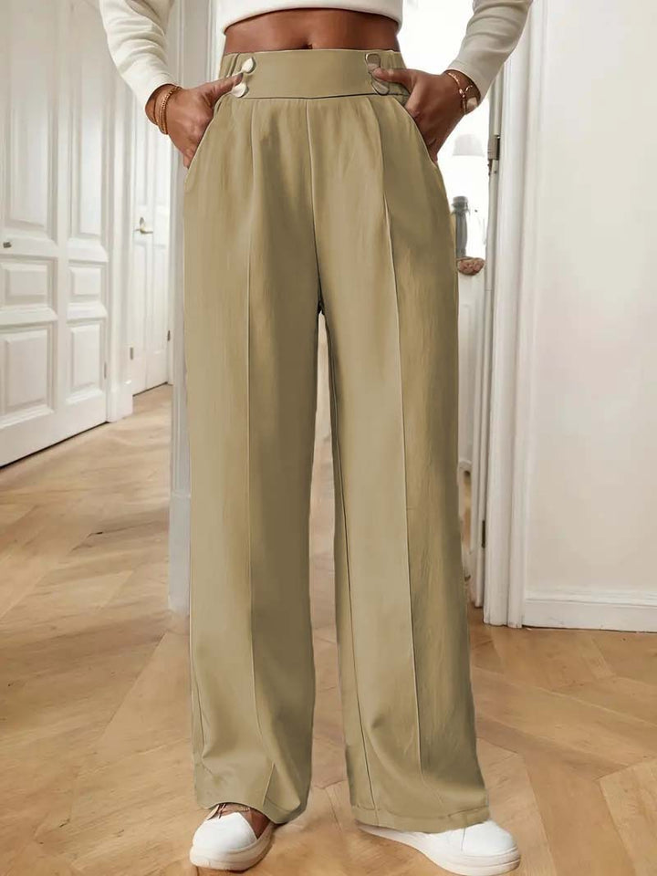 Damen Hochtaillierte Weite Palazzo‑Hose mit Bundknöpfen, Bügelfalte und Eingrifftaschen Echoarchiv