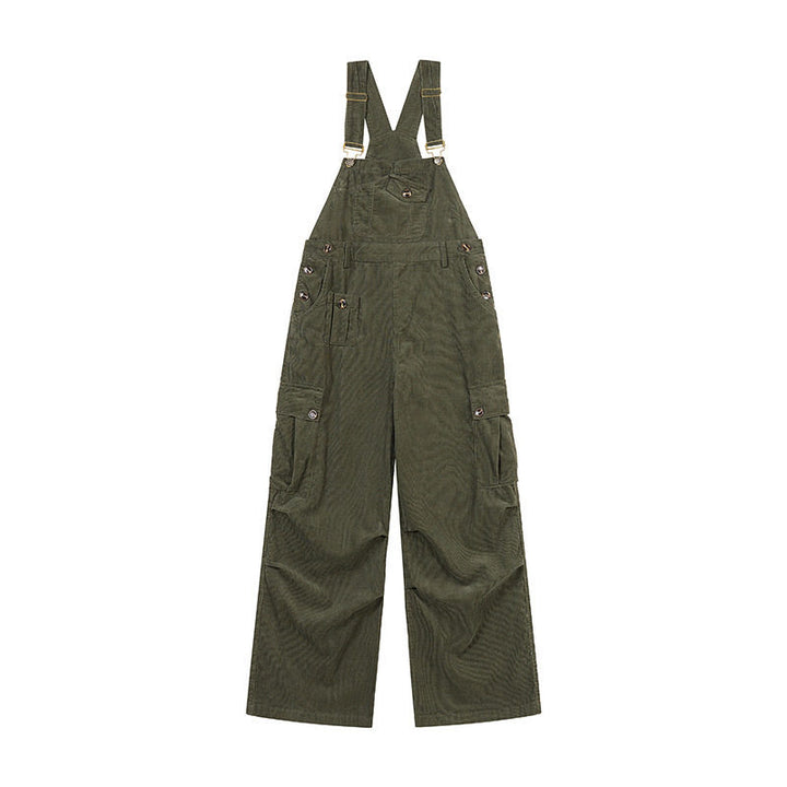 Damen Lässige Cord-Latzhose mit weitem Bein, Cargo-Taschen und verstellbaren Trägern Echoarchiv