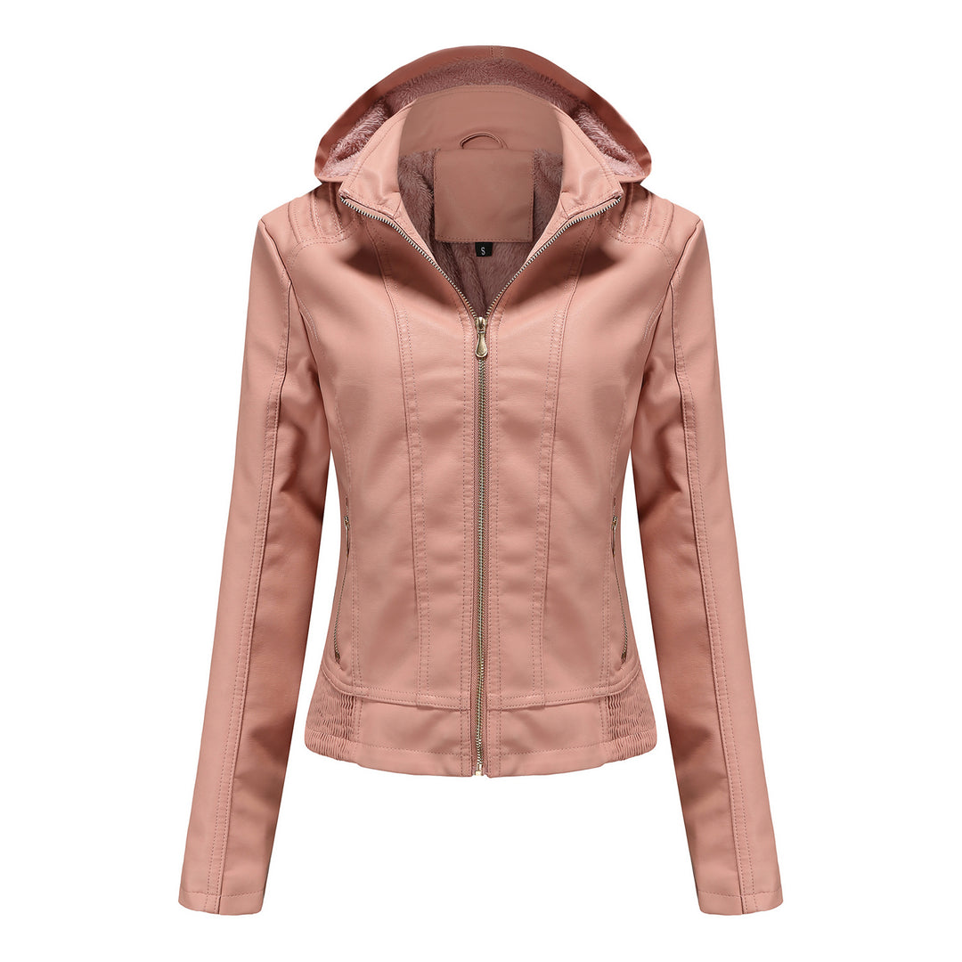 Damen nan taillierte Kunstlederjacke mit Kapuze, wattiertem Innenfutter und verdeckten Reißverschlusstaschen Echo Archiv