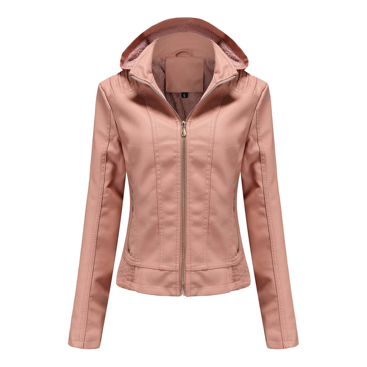 Damen nan taillierte Kunstlederjacke mit Kapuze, wattiertem Innenfutter und verdeckten Reißverschlusstaschen Echo Archiv