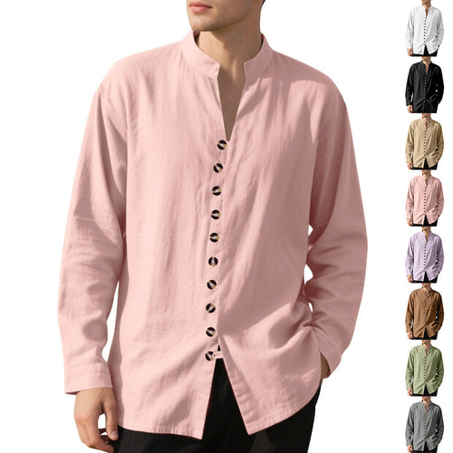 Herren lässiges Langarmhemd mit elegantem Stehkragen und schicken Knopfdetails Echoarchiv