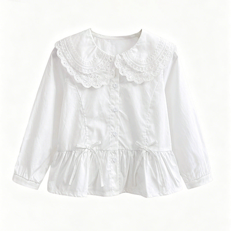 Mädchen elegante Bluse mit Spitzensaum und Rüschendetails Echo Archiv