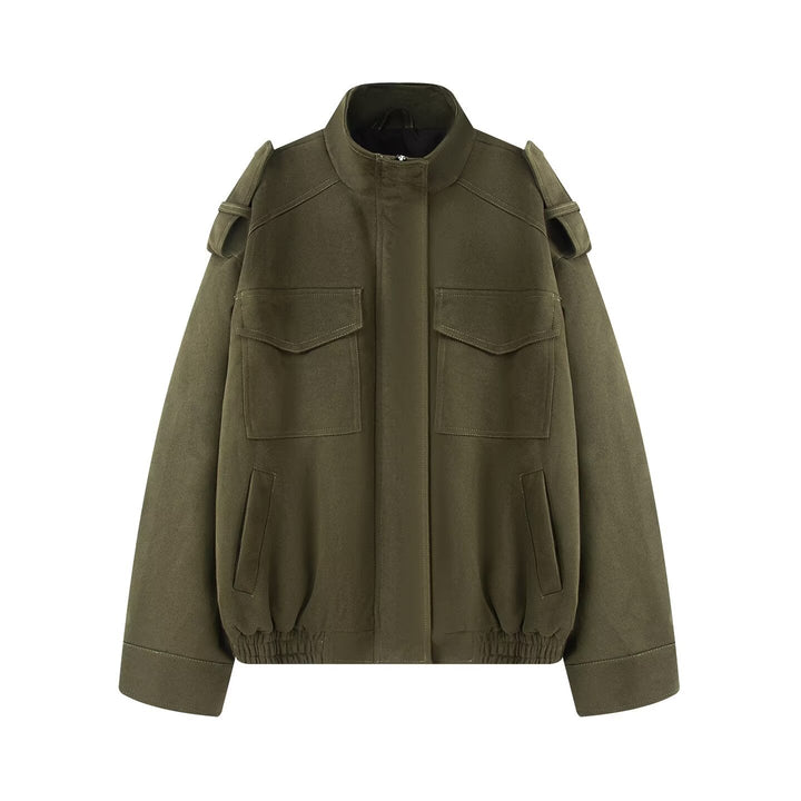 Damen Wollmix-Blouson mit Schulterklappen, aufgesetzten Brusttaschen und elastischem Saum Echo Archiv