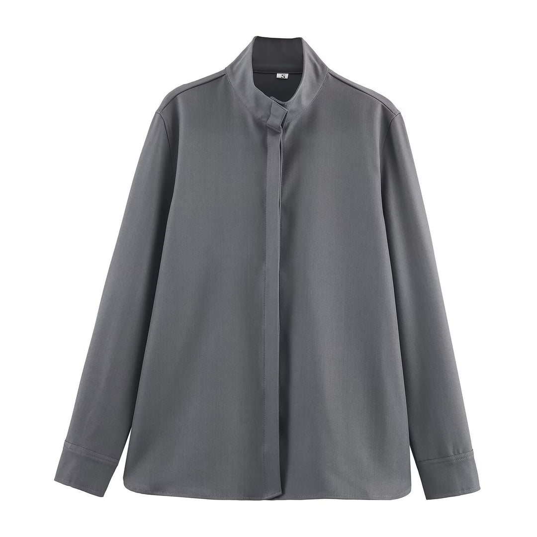 Damen Locker geschnittene Tunika‑Bluse mit verdeckter Knopfleiste und Stehkragen Echo Archiv