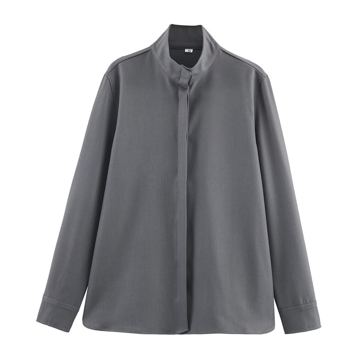 Damen Locker geschnittene Tunika‑Bluse mit verdeckter Knopfleiste und Stehkragen Echo Archiv