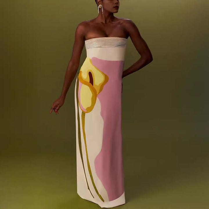 Damen Maxikleid mit trendigen grafischen Designs und schulterfreiem Schnitt Echo Archiv