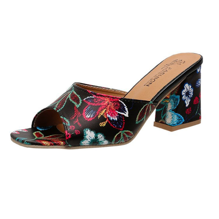 Damen Slip-On Mules mit floralem Allover-Print, mittelhohem Blockabsatz und gepolstertem Komfortfußbett – Avérine