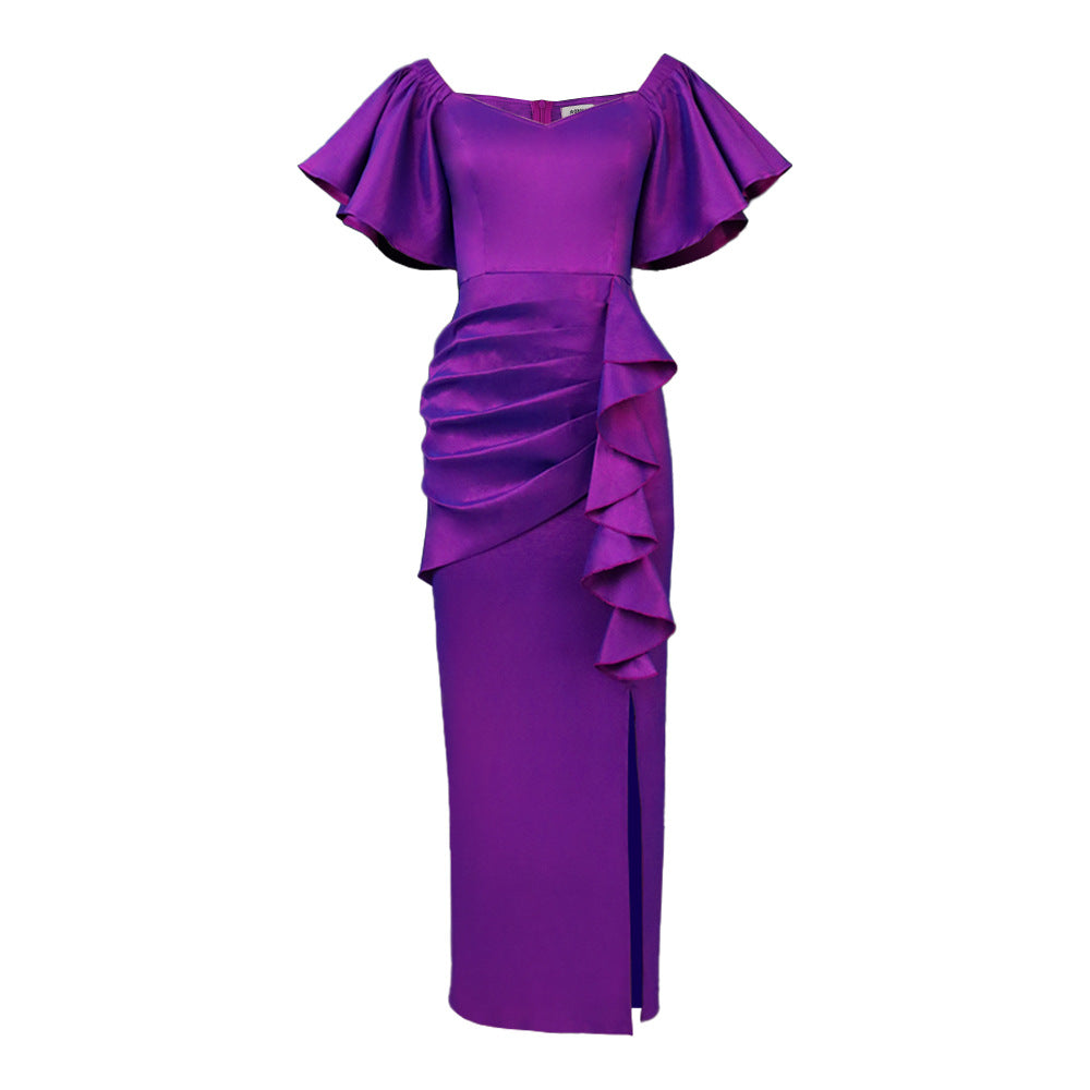 Damen Elegantes Maxikleid mit voluminösen Ärmeln und asymmetrischem Rüschen-Design Echo Archiv