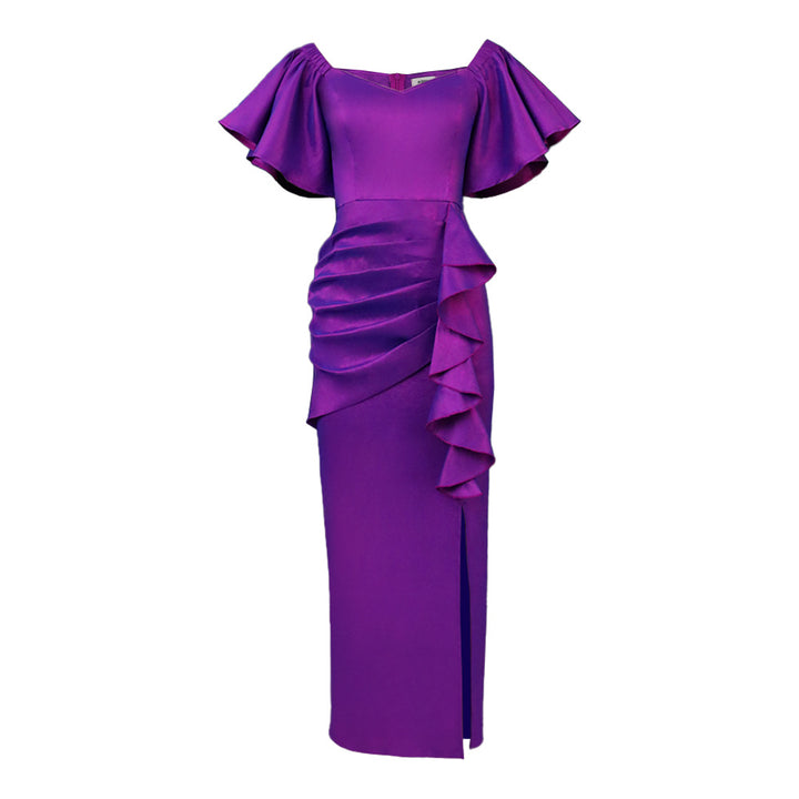Damen Elegantes Maxikleid mit voluminösen Ärmeln und asymmetrischem Rüschen-Design Echo Archiv