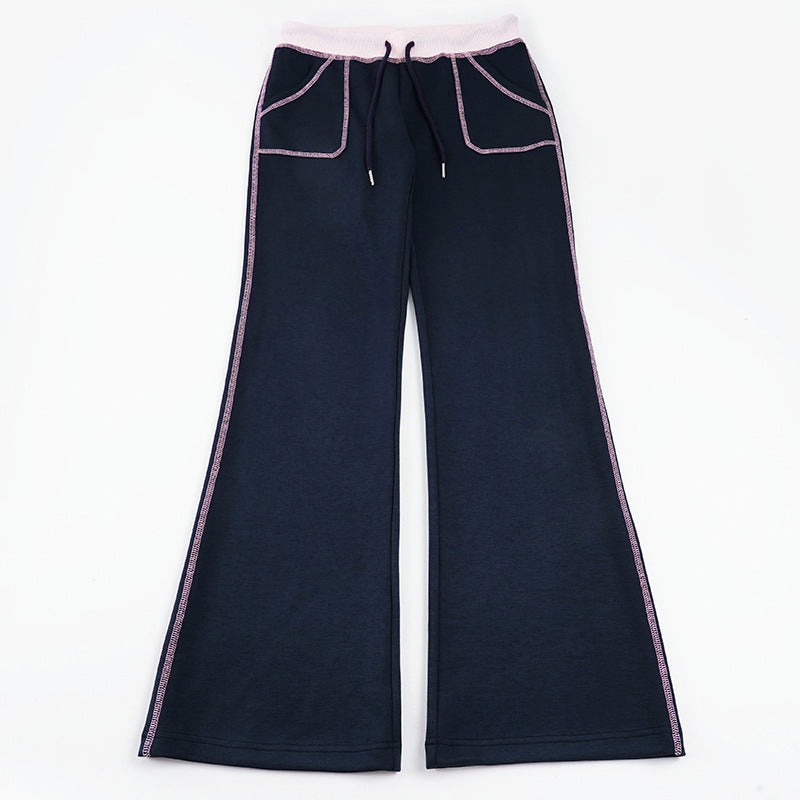 Damen Weite Lounge-Hose mit hohem Elastikbund, Kordelzug und Kontrastpaspel Echo Archiv
