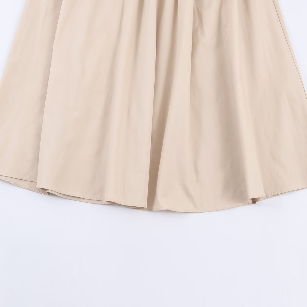 Damen Langärmeliges Hemdblusenkleid mit weitem Faltenrock und Taillengürtel Echo Archiv