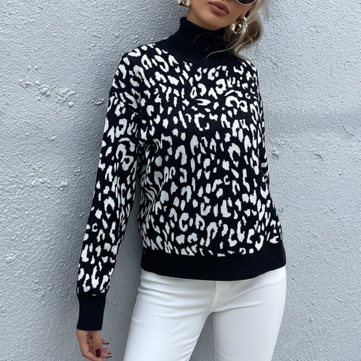 Damen Oversize Feinstrickpullover mit Leoparden-Jacquard und Stehkragen Echoarchiv