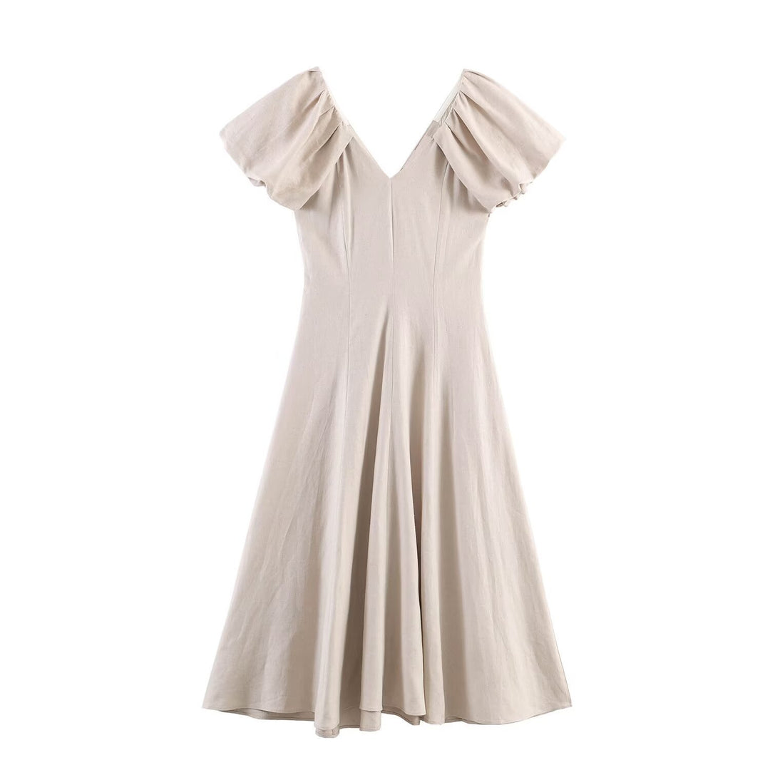 Damen Midi-Kleid mit voluminösen Kurzärmeln und schmeichelndem Schnitt Echo Archiv
